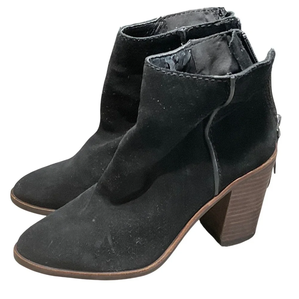 Aldo Ankle Boots Women Size 6 Black Suede Block Heel Rear Zip Booties